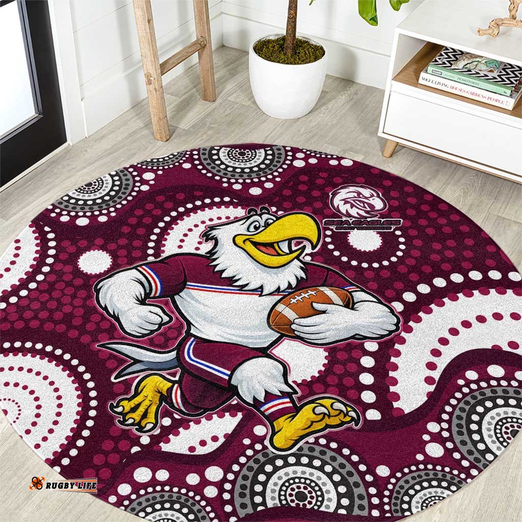 Manly Warringah Sea Eagles Round Carpet Aboriginal Dot Pattern - Rugby Mascot Heritage Pride TS04