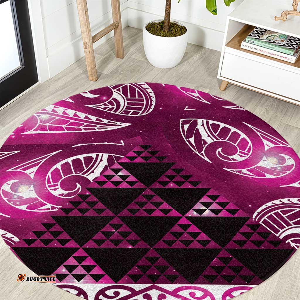 Matariki New Zealand Round Carpet NZ Niho Taniwha Maori New Year Pink Galaxy LT14