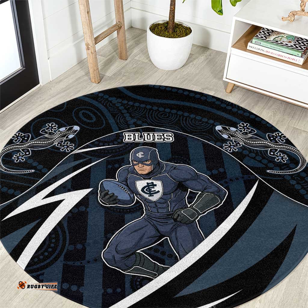 Carlton Navy Round Carpet Captain With Aboriginal Art DT05