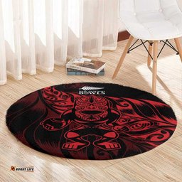 New Zealand Lawn Bowls Round Carpet Red Maori Warrior Tribal Silver Fern LT9