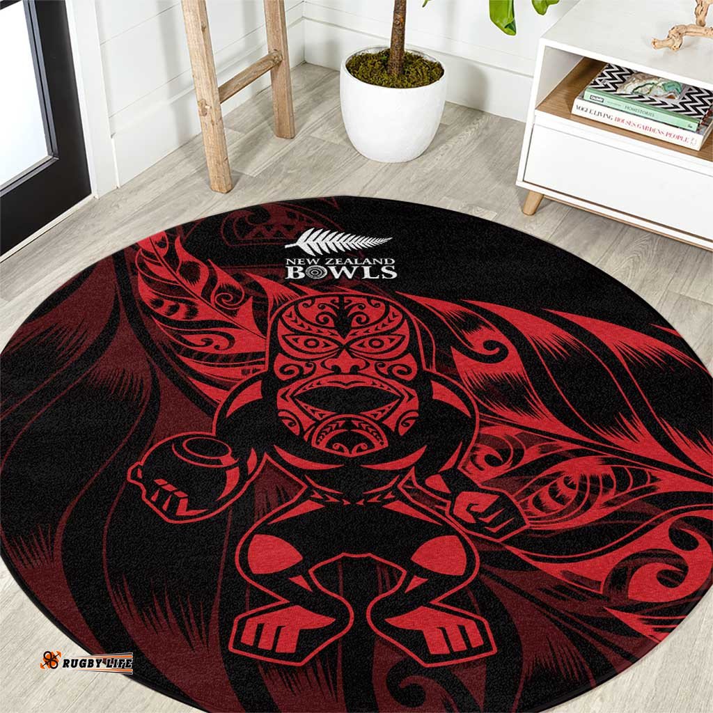 New Zealand Lawn Bowls Round Carpet Red Maori Warrior Tribal Silver Fern LT9