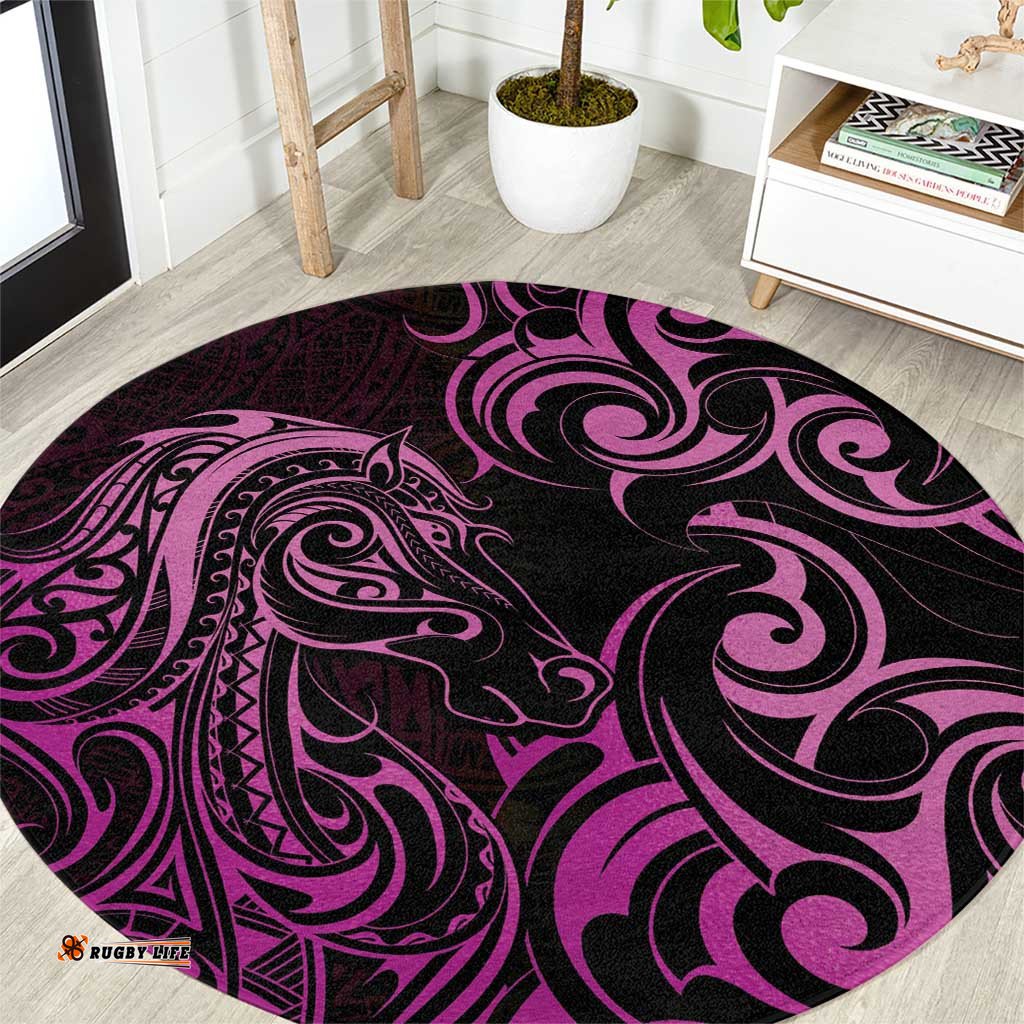 Pink Aoteara Horse Racing Round Carpet NZ Maori Pattern LT14