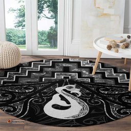 New Zealand Maori Round Carpet Poutama Manaia Black Paua Shell LT05