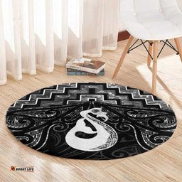 New Zealand Maori Round Carpet Poutama Manaia Black Paua Shell LT05