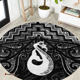 New Zealand Maori Round Carpet Poutama Manaia Black Paua Shell LT05