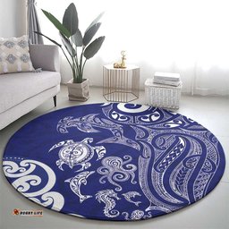 New Zealand Sea Animals with Maori Tribal Tattoo Round Carpet Blue Color LT03
