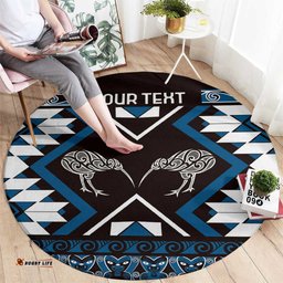 Personalised Taniko Motifs Aotearoa Round Carpet Waitangi Kowhaiwhai Kiwi - Blue LT7