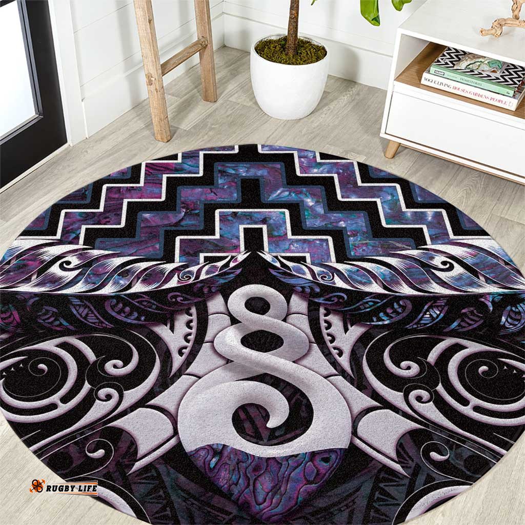 New Zealand Maori Round Carpet Poutama Pikorua Purple Paua Shell LT05