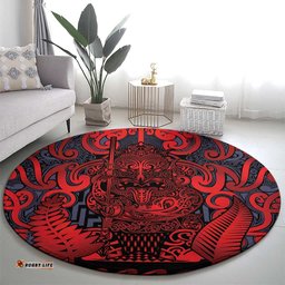 New Zealand Taiaha Maori Round Carpet Whero Minimalist Silver Fern Tukutuku Motif LT9