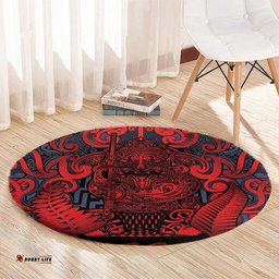 New Zealand Taiaha Maori Round Carpet Whero Minimalist Silver Fern Tukutuku Motif LT9