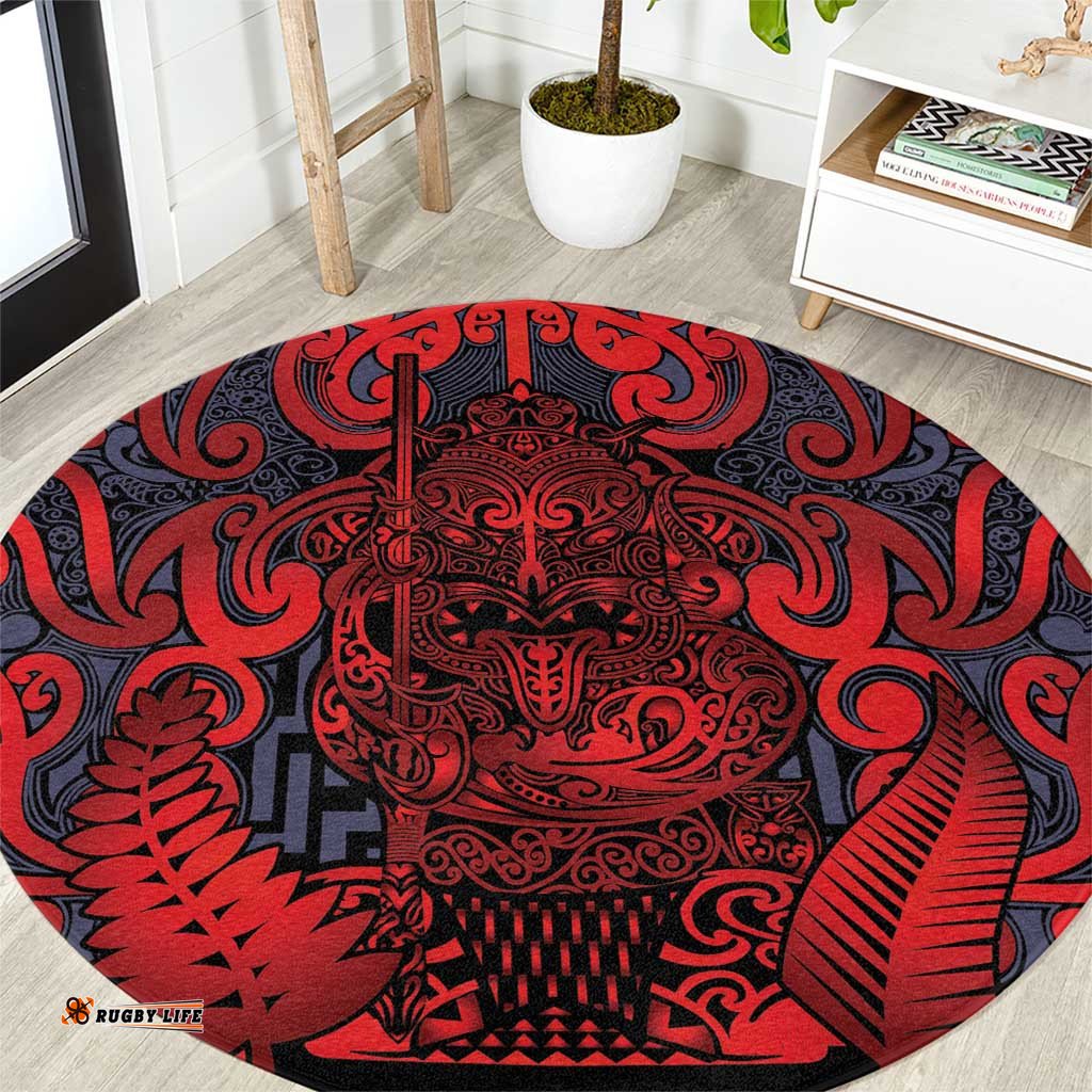 New Zealand Taiaha Maori Round Carpet Whero Minimalist Silver Fern Tukutuku Motif LT9