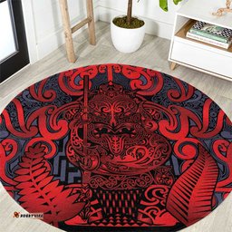 New Zealand Taiaha Maori Round Carpet Whero Minimalist Silver Fern Tukutuku Motif LT9