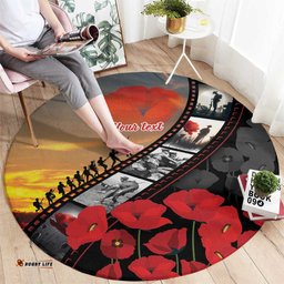 Personalised Remembering ANZAC Lest We Forget Round Carpet Vintage Film Frame Memorial Red Poppy LT9