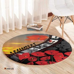 Personalised Remembering ANZAC Lest We Forget Round Carpet Vintage Film Frame Memorial Red Poppy LT9