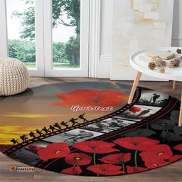 Personalised Remembering ANZAC Lest We Forget Round Carpet Vintage Film Frame Memorial Red Poppy LT9