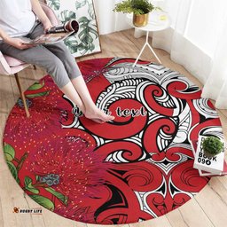 Personalised New Zealand Koru Pohutukawa Round Carpet Meri Kirihimete Aroha for Christmas LT9