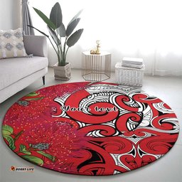 Personalised New Zealand Koru Pohutukawa Round Carpet Meri Kirihimete Aroha for Christmas LT9