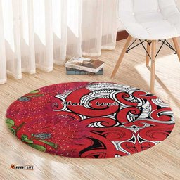 Personalised New Zealand Koru Pohutukawa Round Carpet Meri Kirihimete Aroha for Christmas LT9