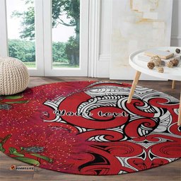 Personalised New Zealand Koru Pohutukawa Round Carpet Meri Kirihimete Aroha for Christmas LT9