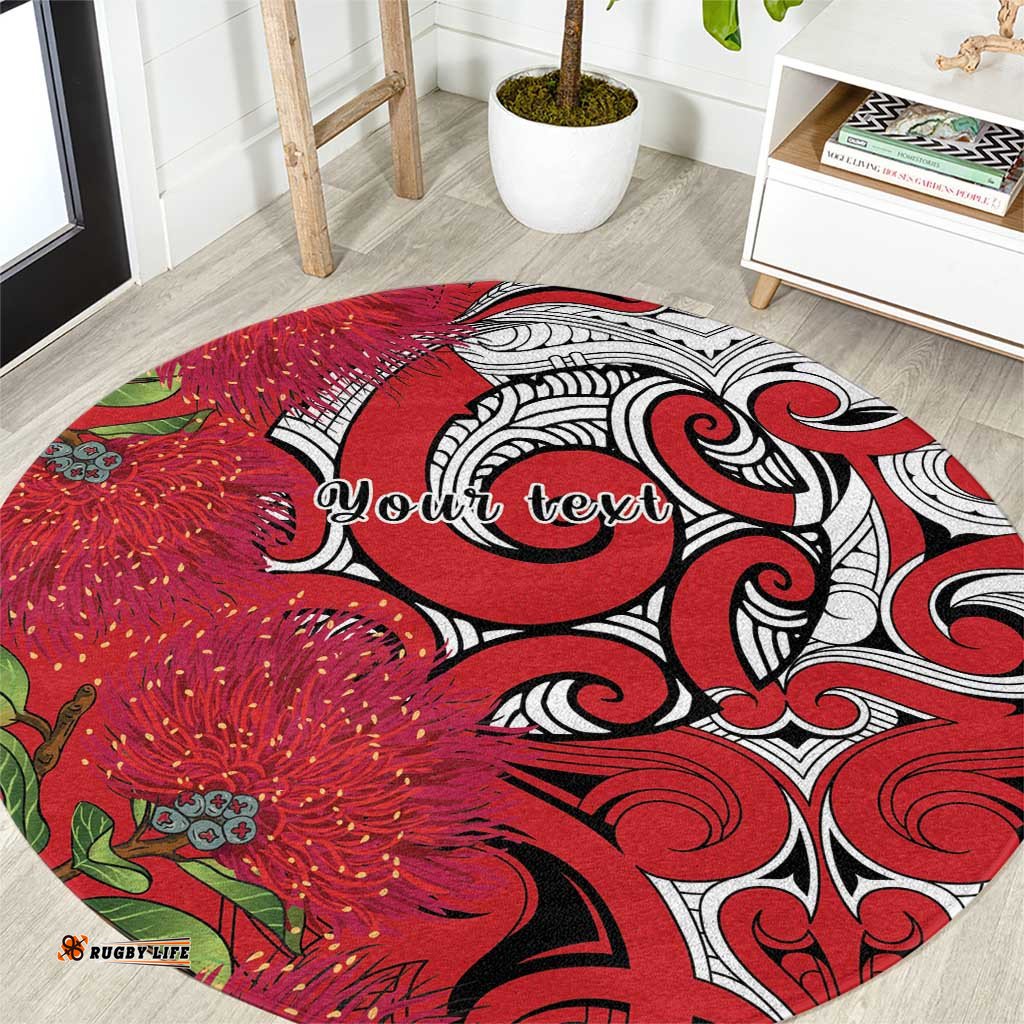 Personalised New Zealand Koru Pohutukawa Round Carpet Meri Kirihimete Aroha for Christmas LT9