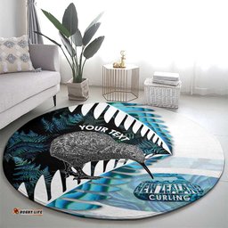 New Zealand Silver Fern Curling Personalised Round Carpet Aotearoa Kiwi Ponga Paua Shell Version LT14