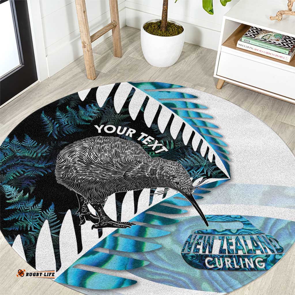 New Zealand Silver Fern Curling Personalised Round Carpet Aotearoa Kiwi Ponga Paua Shell Version LT14