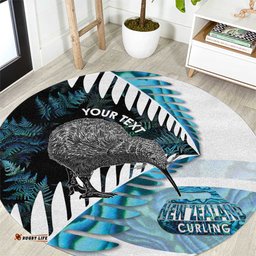 New Zealand Silver Fern Curling Personalised Round Carpet Aotearoa Kiwi Ponga Paua Shell Version LT14