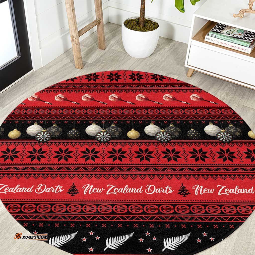 New Zealand Darts Christmas Round Carpet Merry Xmas Aotearoa Maori Red LT14