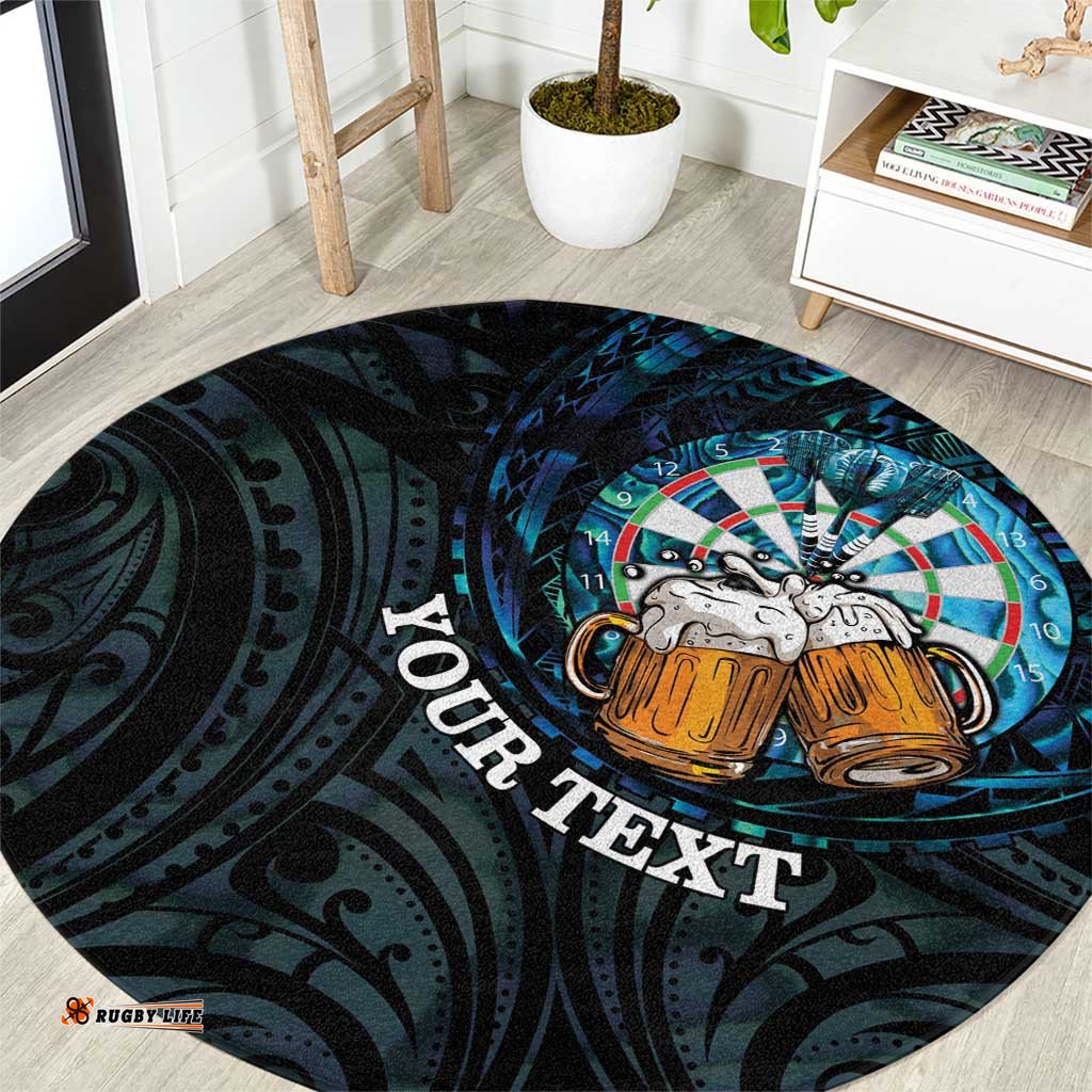 Personalized New Zealand Darts Beer Round Carpet Paua Shell Aotearoa Maori Tattoo LT14