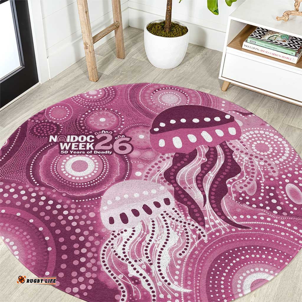 NAIDOC Deadly 50 Years Round Carpet Jellyfish Aboriginal Culture Inspired Pink LT9