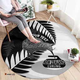 New Zealand Silver Fern Curling Personalised Round Carpet Aotearoa Kiwi Ponga Black White Version LT14