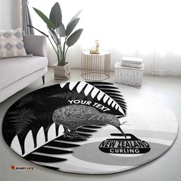 New Zealand Silver Fern Curling Personalised Round Carpet Aotearoa Kiwi Ponga Black White Version LT14