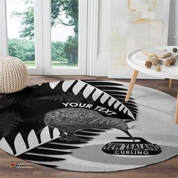 New Zealand Silver Fern Curling Personalised Round Carpet Aotearoa Kiwi Ponga Black White Version LT14