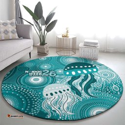 NAIDOC Deadly 50 Years Round Carpet Jellyfish Aboriginal Culture Inspired Turquoise LT9