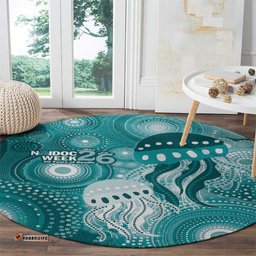 NAIDOC Deadly 50 Years Round Carpet Jellyfish Aboriginal Culture Inspired Turquoise LT9