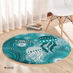 NAIDOC Deadly 50 Years Round Carpet Jellyfish Aboriginal Culture Inspired Turquoise LT9