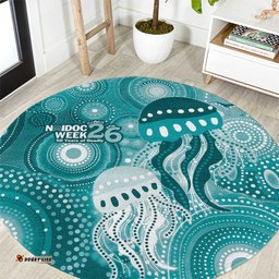 NAIDOC Deadly 50 Years Round Carpet Jellyfish Aboriginal Culture Inspired Turquoise LT9