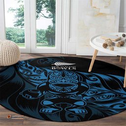 New Zealand Lawn Bowls Round Carpet Blue Maori Warrior Tribal Silver Fern LT9