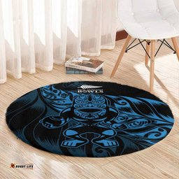 New Zealand Lawn Bowls Round Carpet Blue Maori Warrior Tribal Silver Fern LT9