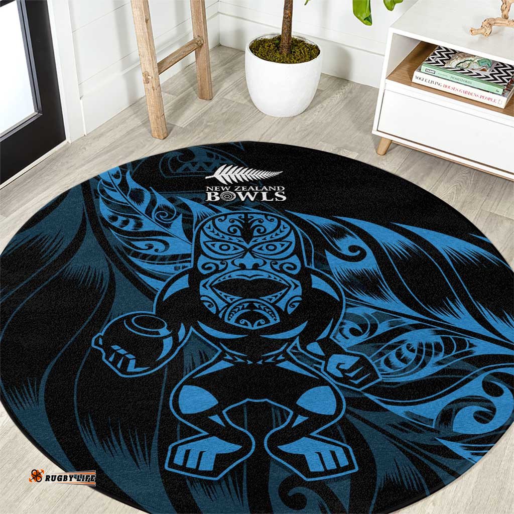 New Zealand Lawn Bowls Round Carpet Blue Maori Warrior Tribal Silver Fern LT9