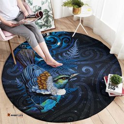 Aotearoa Matariki Round Carpet Maori Tribal with Silver Fern and Tui Bird Galaxy Style LT03