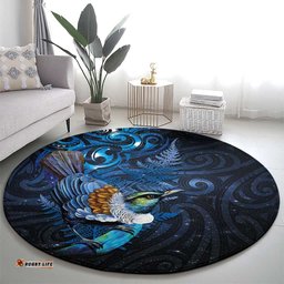 Aotearoa Matariki Round Carpet Maori Tribal with Silver Fern and Tui Bird Galaxy Style LT03