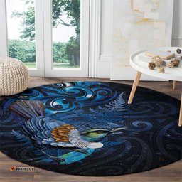 Aotearoa Matariki Round Carpet Maori Tribal with Silver Fern and Tui Bird Galaxy Style LT03