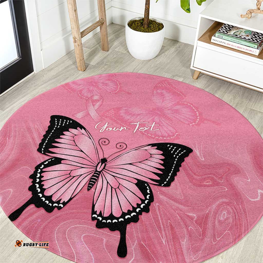 Personalised Australia Breast Cancer Awareness Round Carpet Pink Ribbon Butterfly Opal Pattern LT14