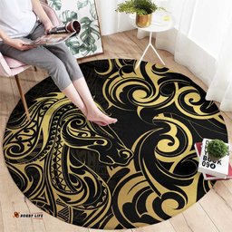 Gold And Black Aoteara Horse Racing Round Carpet NZ Maori Pattern LT14