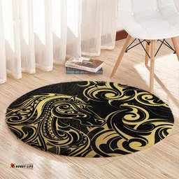 Gold And Black Aoteara Horse Racing Round Carpet NZ Maori Pattern LT14