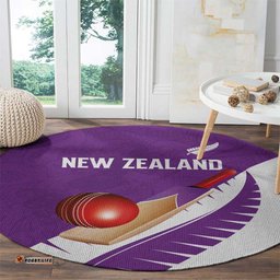 New Zealand Cricket Round Carpet Kiwi Birds Haka Dance Purple Fern Sporty Style LT03
