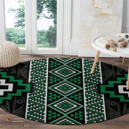 Jade Tukutuku Pattern Aotearoa Round Carpet Niho Taniwha and Puhoro Motifs LT7
