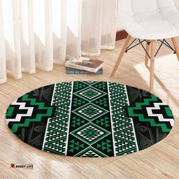 Jade Tukutuku Pattern Aotearoa Round Carpet Niho Taniwha and Puhoro Motifs LT7