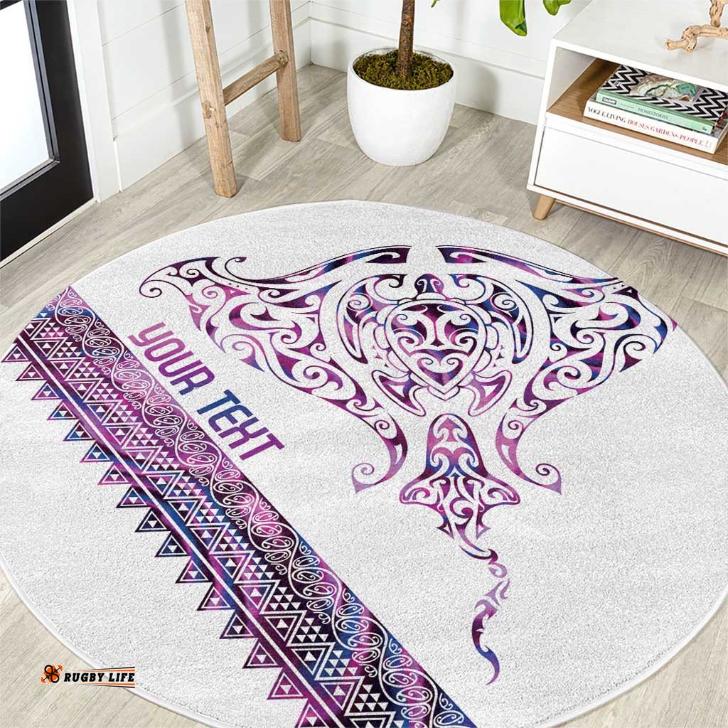 Mawhero Paua shell Kowhaiwhai Taniko Personalised Round Carpet Manta Ray Shark-Turtle Maori Tribal Style LT9